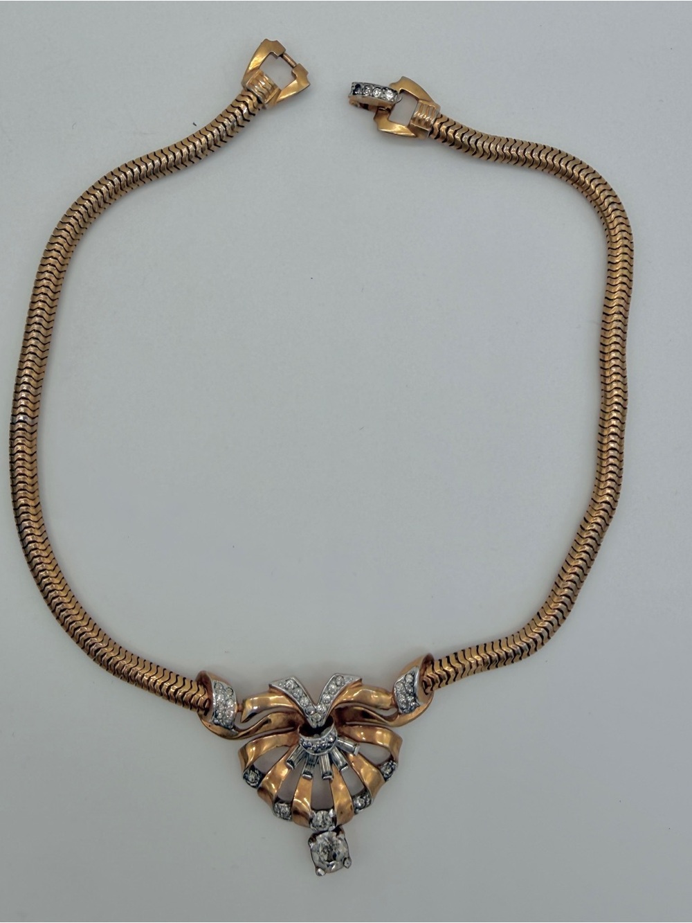 Vintage Mazer 1940s Gold Tone Rhinestone Choker Necklace - Signed - Picture 10 of 12